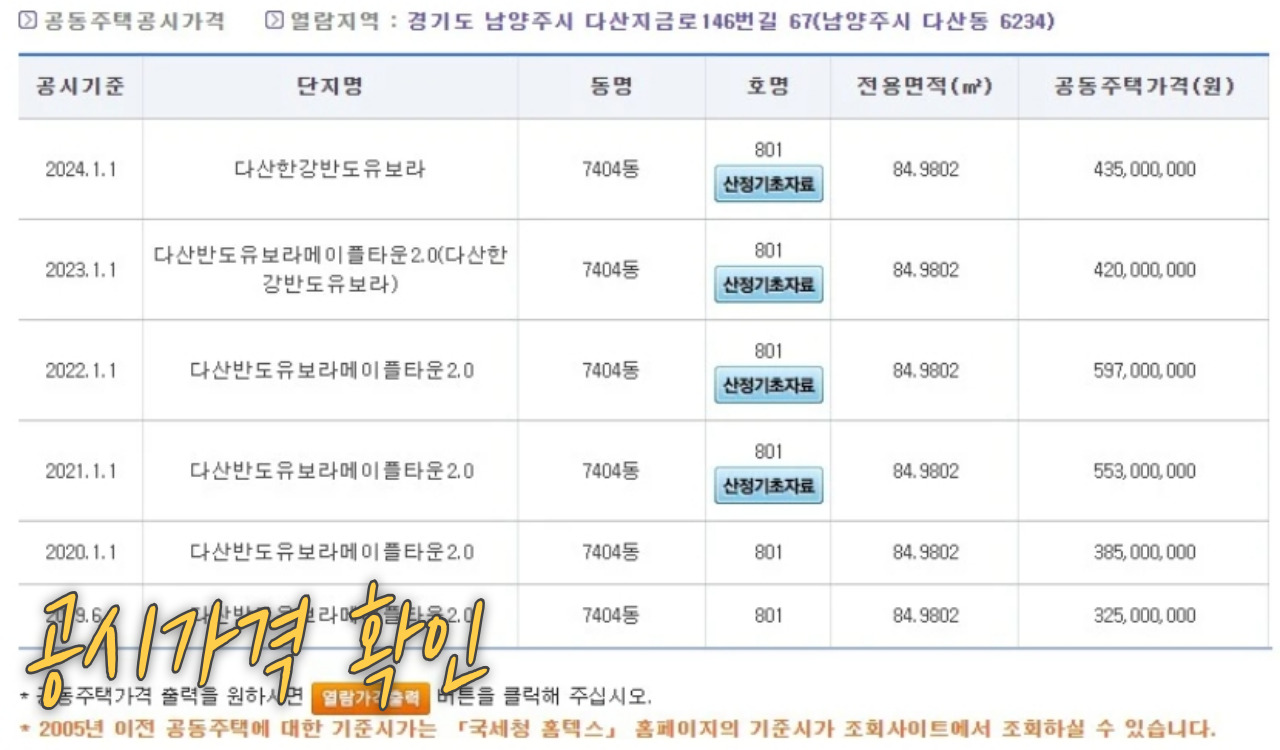 공시가격 확인