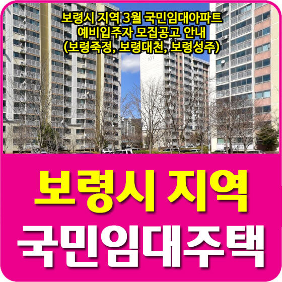  보령시 지역 3월 국민임대아파트 예비입주자 모집공고 안내 (보령죽정, 보령대천, 보령성주)