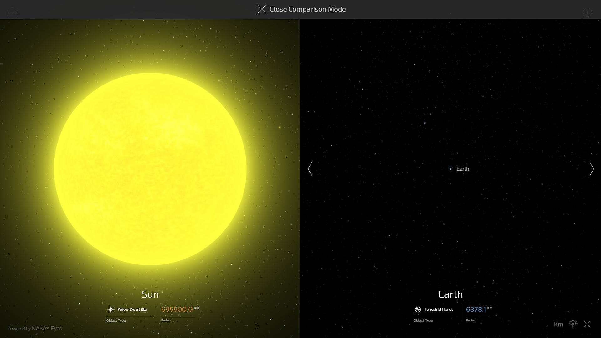 태양과 지구의 크기 비교