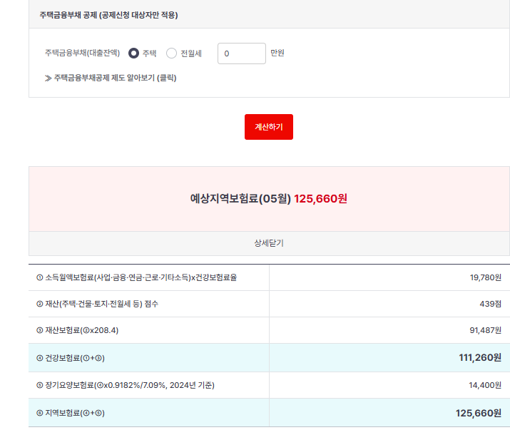 지역가입자 건강보험료 산정기준 확인