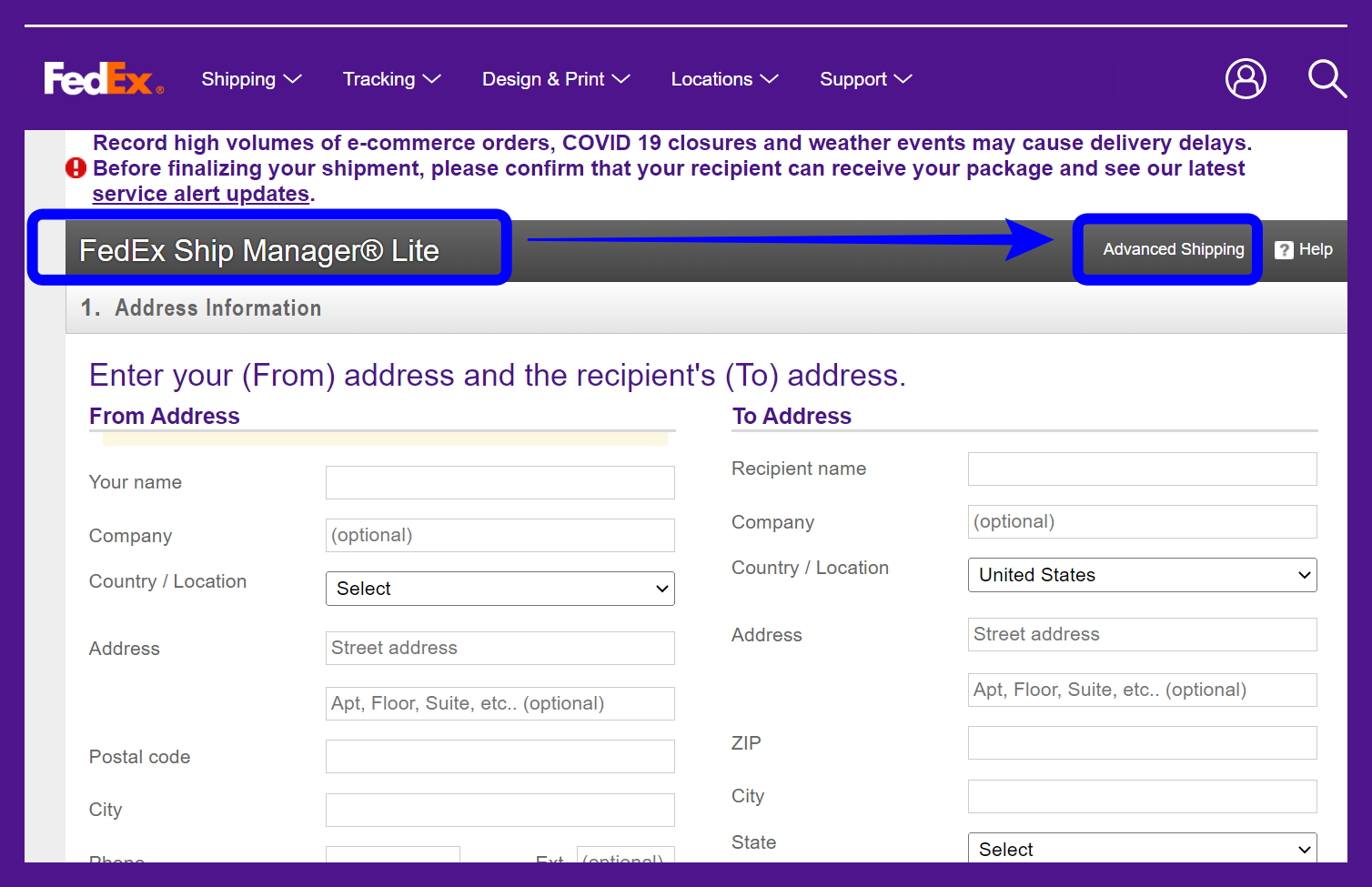 Fedex muliple piece shipments 신청하기