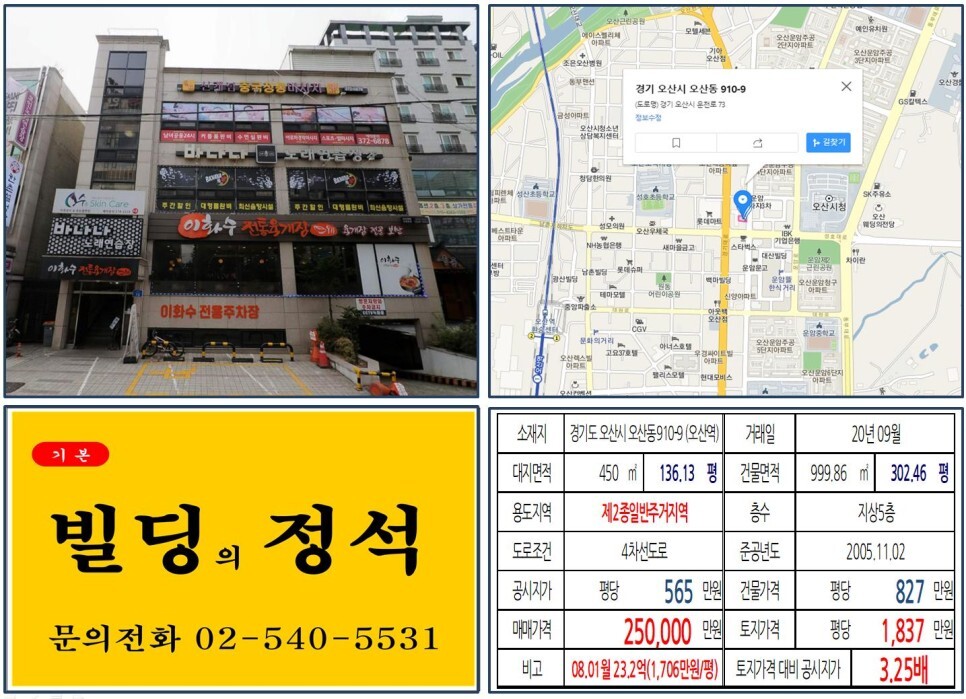 경기도 오산시 오산동 910-9번지 건물이 2020년 09월 매매 되었습니다.