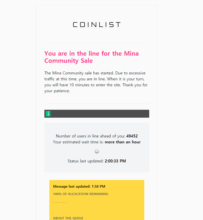  코인리스트 미나 세일 참여 후기 Coinlist mina
