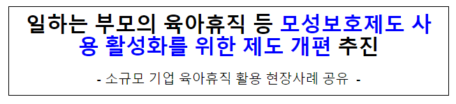  일하는 부모의 육아휴직 등 모성보호제도 사용 활성화를 위한 제도 개편 추진
