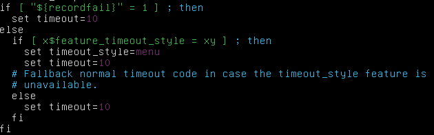 set timeout in /boot/grub/grub.cfg