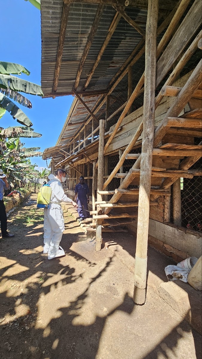 축사내 직접 소독하는 황한솔 대표