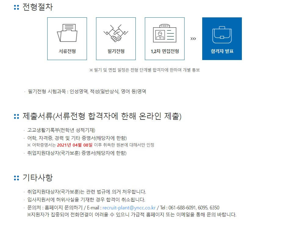 여천NCC 전형절차 및 제출서류