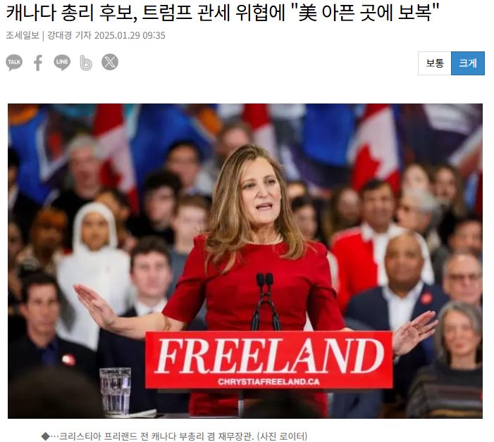 캐나다 총리 후보, 트럼프 관세 위협에 미 안픈 곳에 보복 기사 이미지