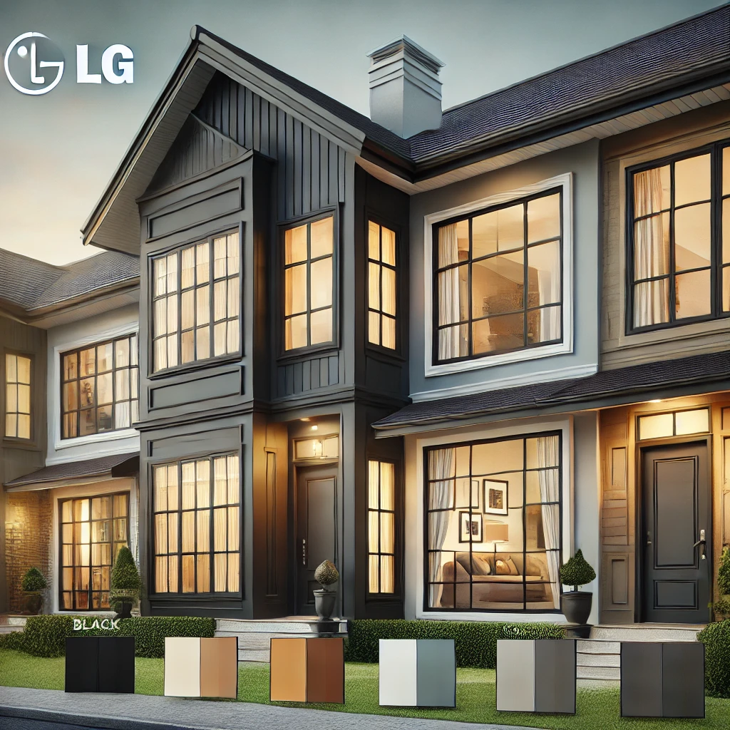 주택에 설치된 LG 창호&amp;#44; 검정&amp;#44; 베이지&amp;#44; 금속 실버 색상 옵션.