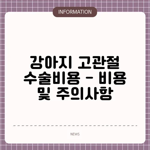 강아지 고관절 수술비용 - 비용 및 주의사항