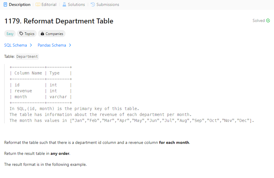 [LeetCode 1179번 / MySQL] 1179 : Reformat Department Table :: 개발 공부기록
