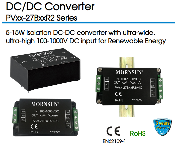  [유성테크] MORNSUN 5-15W Isolation DC-DC Converter PVxx-27BxxR2 Series