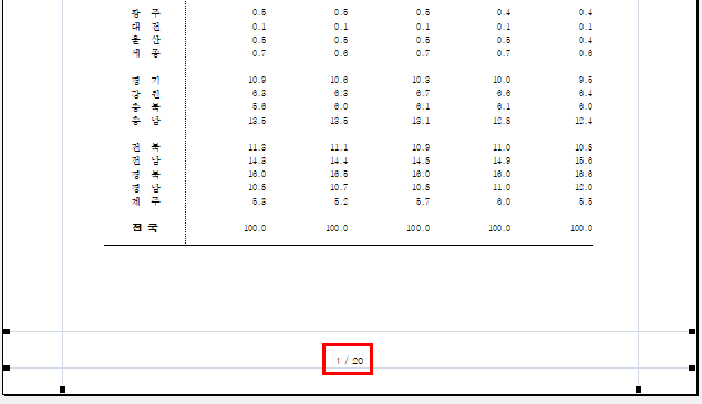 페이지번호/전체 페이지 수 표시 화면