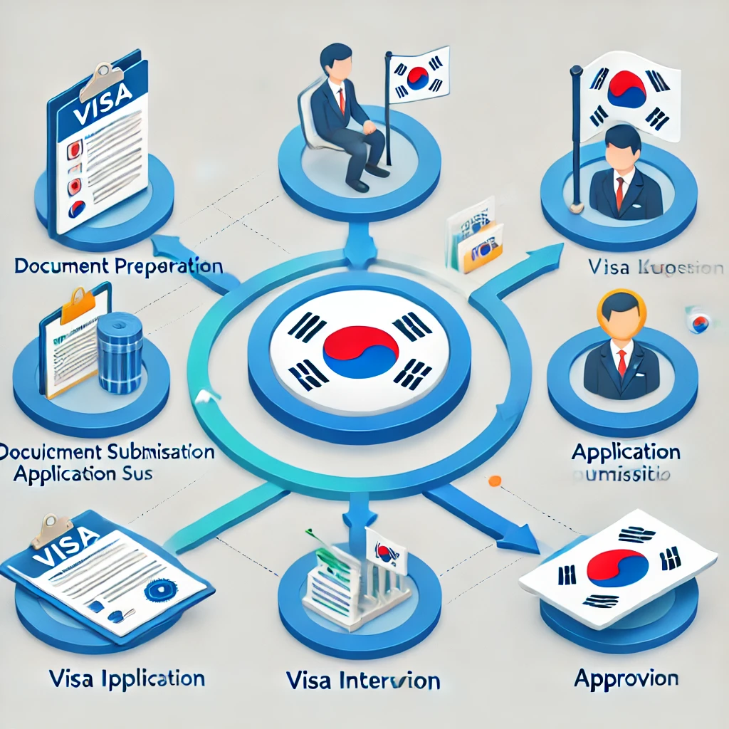 Visual representation of South Korea's visa application steps in a flowchart format.