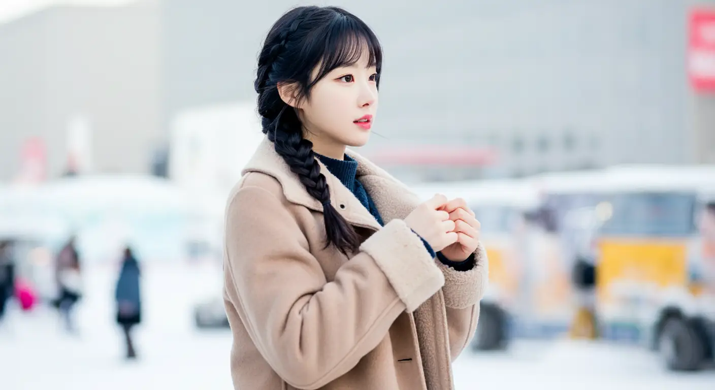 겨울 여행을 하는 여성
