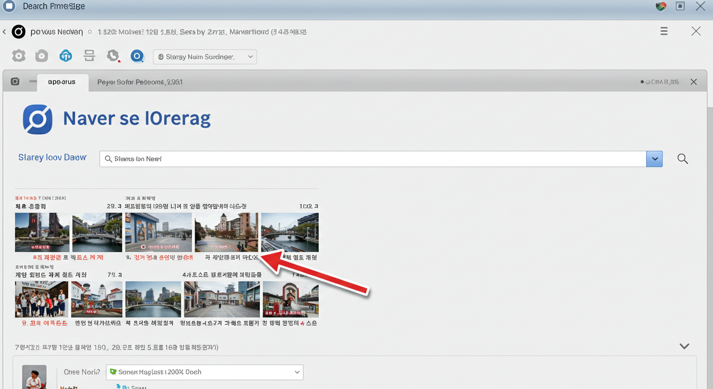 (Image Prompt: Screenshot of a web browser (like Edge or Chrome) open to a major portal site like Naver or Daum, showing the search bar and news headlines. An arrow points to the search bar. Style: Realistic browser screenshot.)