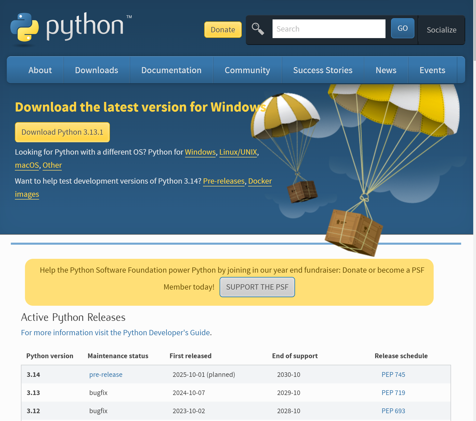 파이썬 공식 홈 - 다운로드