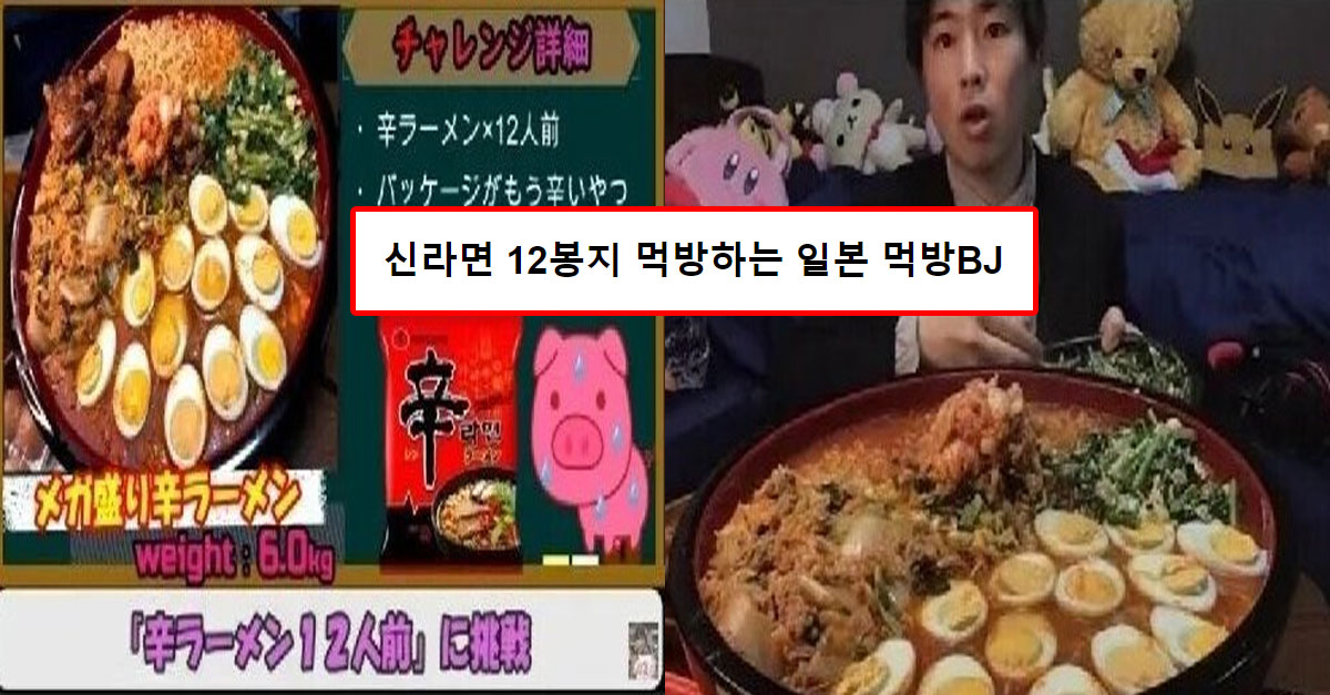 신라면 12봉지 먹방하는 일본인