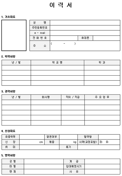  알바 이력서 양식 다운로드, 이력서 자기소개서 쓰는법