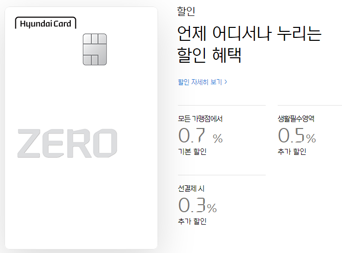  지금은 단종된 무실적 추천카드 현대카드 ZERO Edition1 할인형 카드