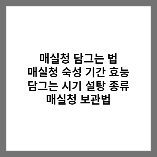 매실청 담그는 법 매실청 숙성 기간 효능 담그는 시기 설탕 종류 / 매실청 보관법