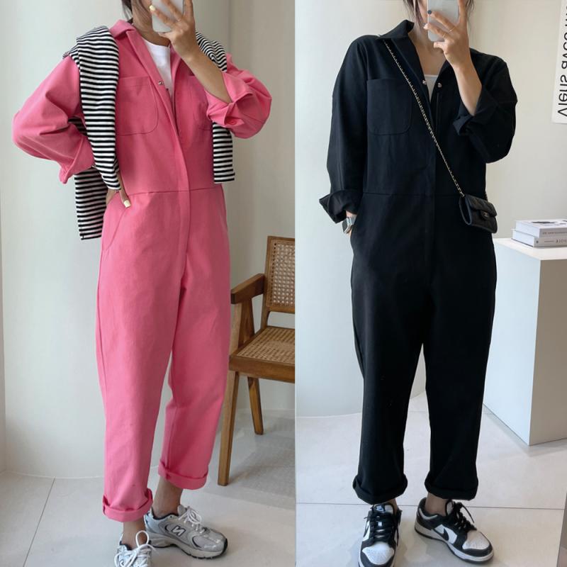 데님 집업 루즈핏 와이드 점프수트