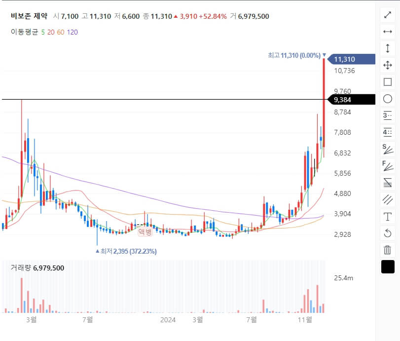 비보존 제약 주봉 차트