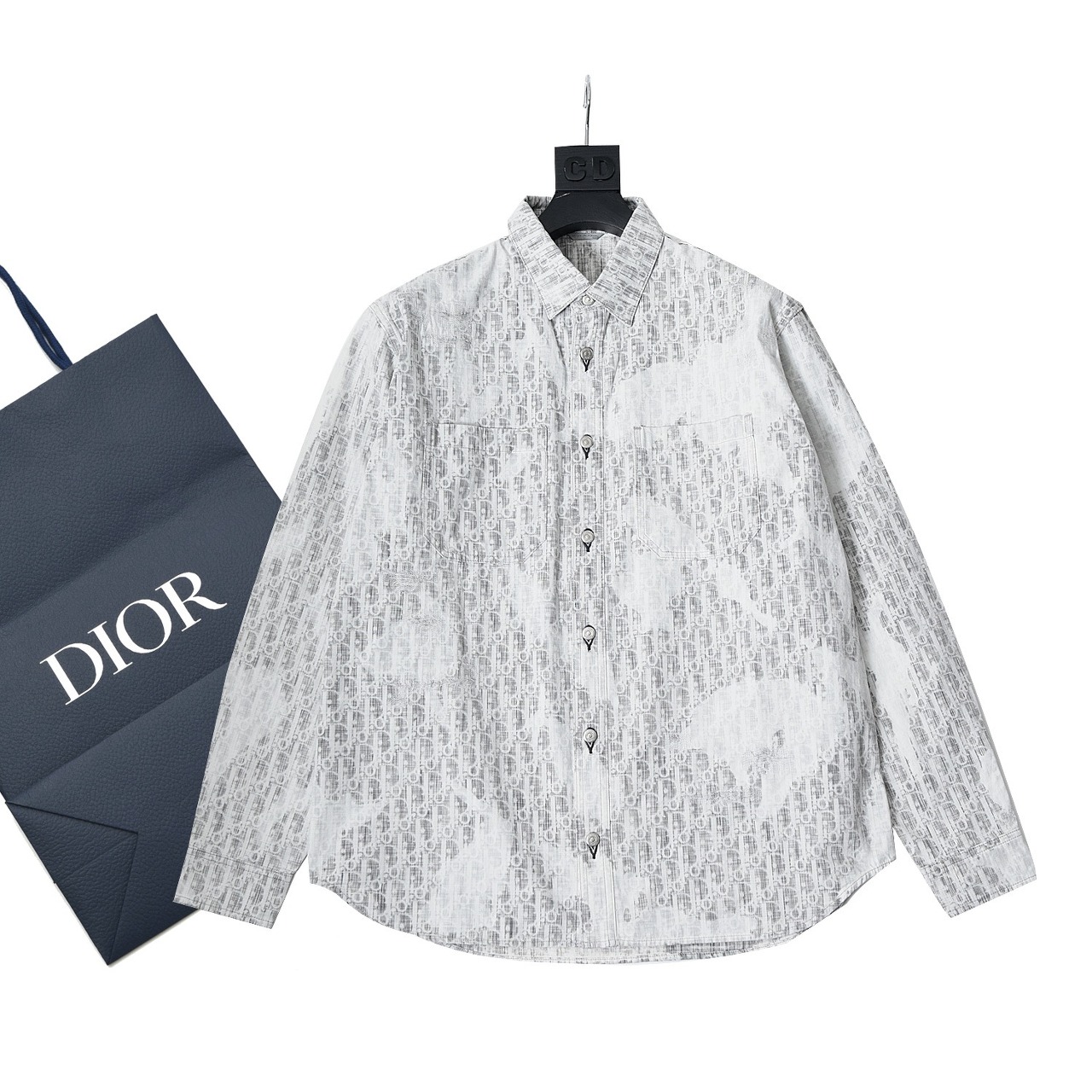  [DIOR] 디올 블랙 & 화이트 오블리크 카스리 코튼 데님 오버 셔츠 113D585BY503_C089