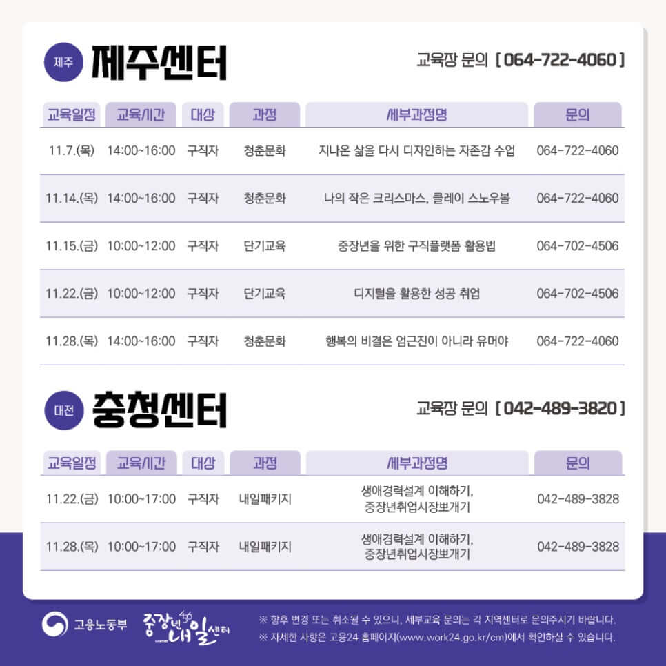 중장년내일센터 11월 교육일정