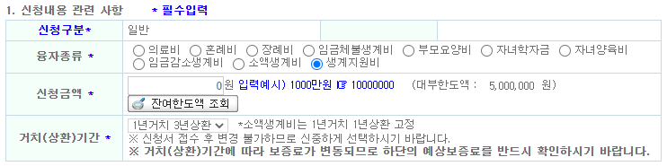 생계비 대출 융자종류