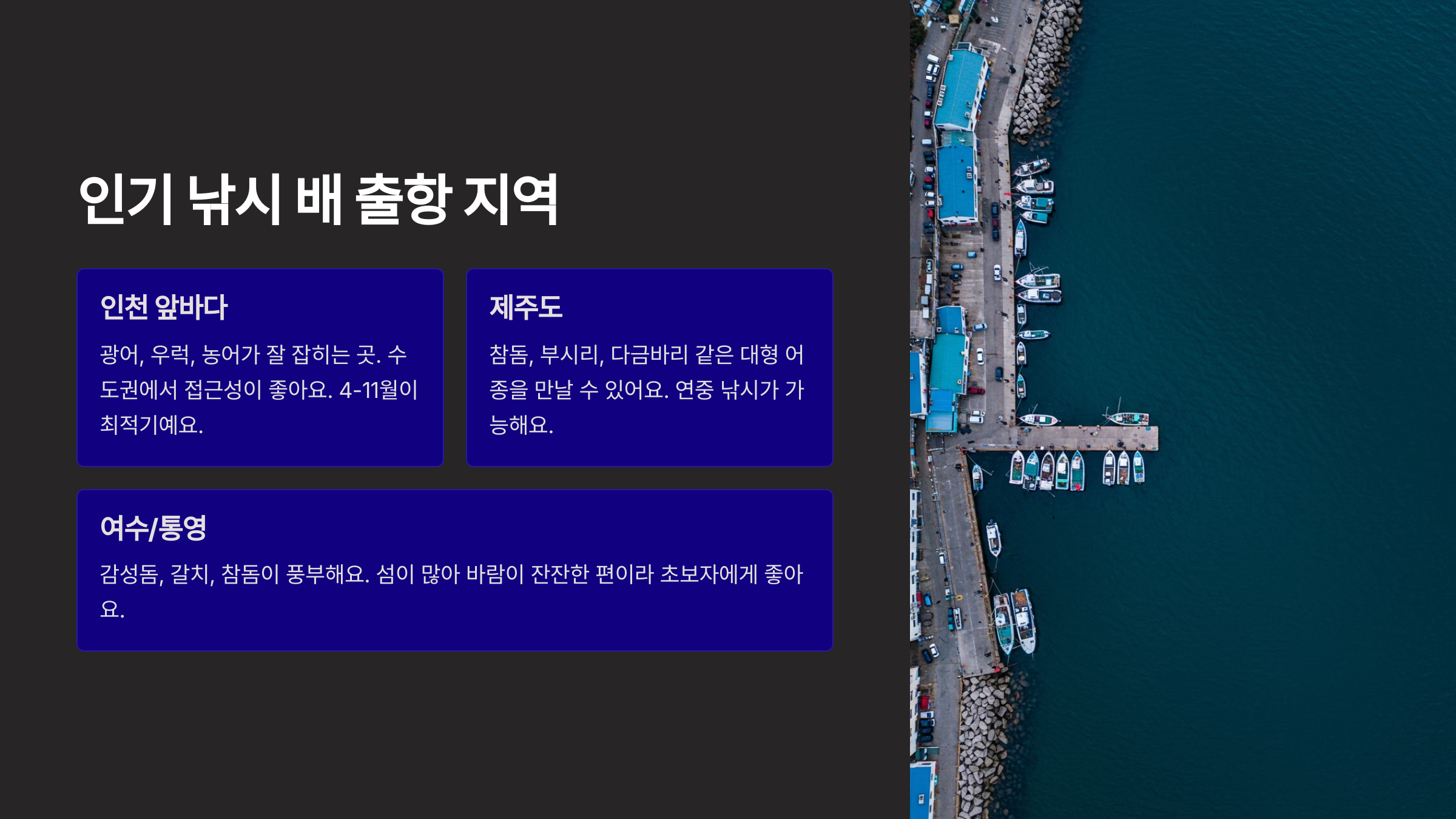 인기 낚시 배 출항 지역