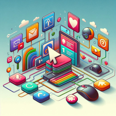 데이터와 아이콘이 연결된 디지털 네트워크.