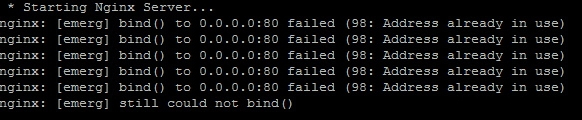  nginx: [emerg] bind() to 0.0.0.0:80 failed (98: Address already in use) Error