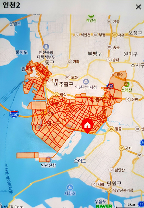 인천2캠프 배송지역 전체 이미지