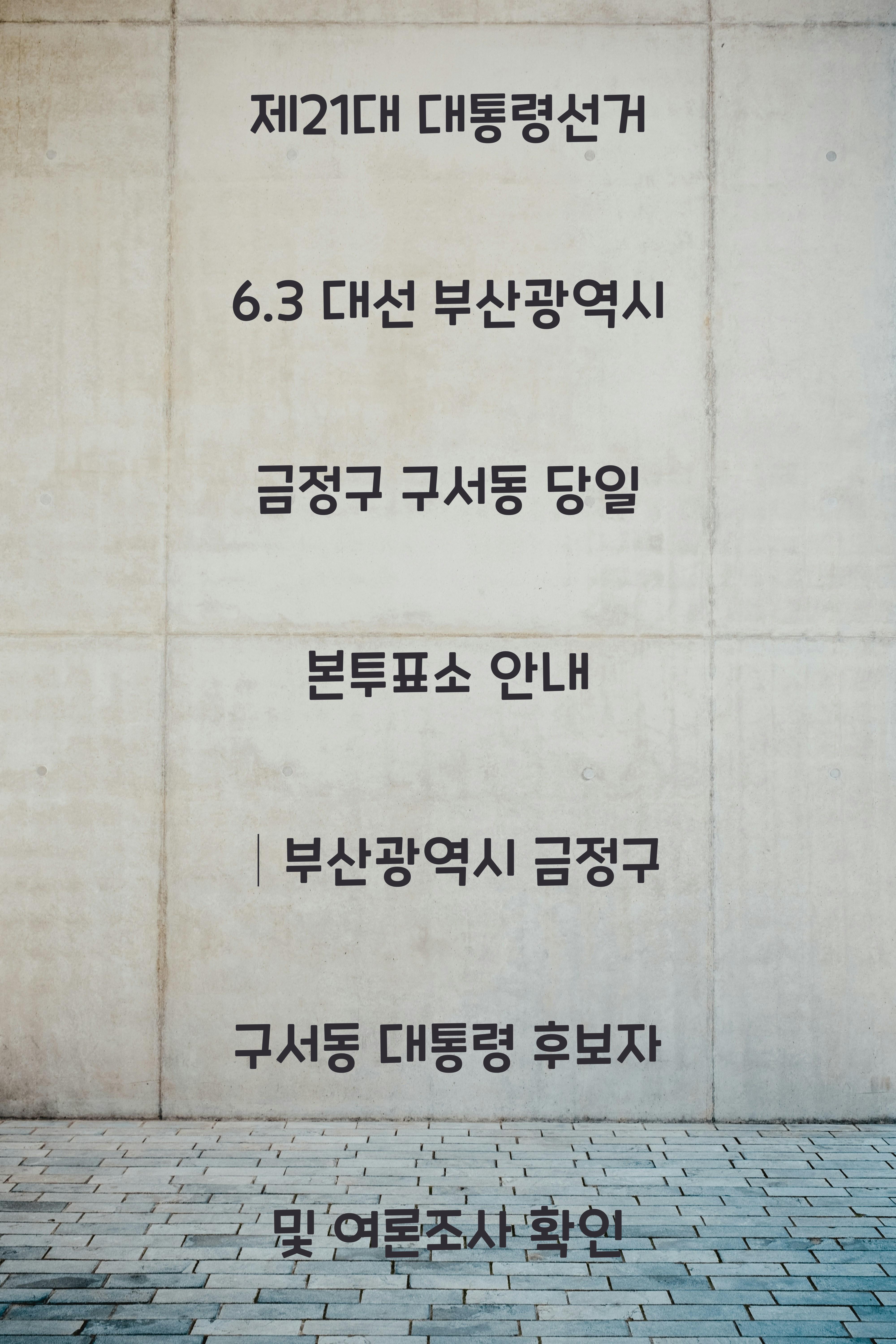 제21대 대통령선거 6.3 대선 부산광역시 금정구 구서동 당일 본투표소 안내 │부산광역시 금정구 구서동 대통령 후보자 및 여론조사 확인