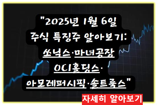 어제의 특징주 &quot;2025년 1월 6일 주식 특징주 알아보기: 쏘닉스·마녀공장·OCI홀딩스·아모레퍼시픽·솔트룩스&quot; 자세히 알아보기