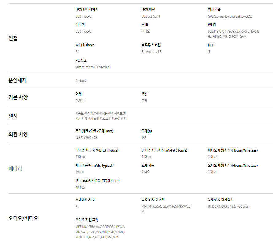 갤럭시S23 자급제 스펙