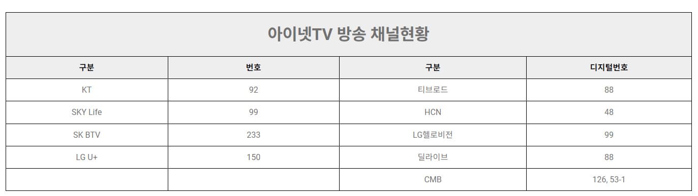 아이넷TV-채널편성표