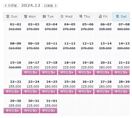 오션비치cc 1박 2일 골프 패키지 가격 및 날씨 (12월 16일)