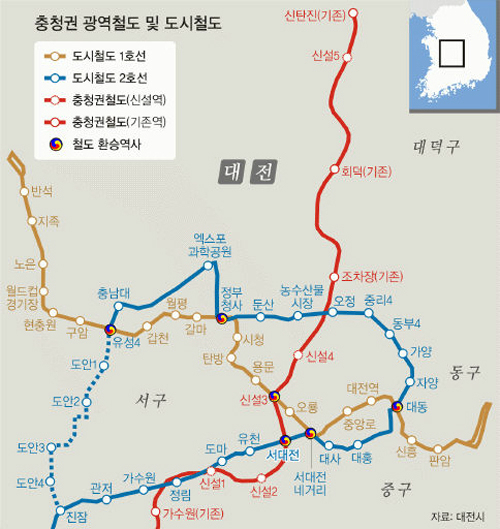 대전 지하철 2호선(수소 트램) 노선도&amp;#44; 주요 구간&amp;#44; 2024년 착공 시기