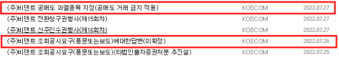 비덴트 공시 목록