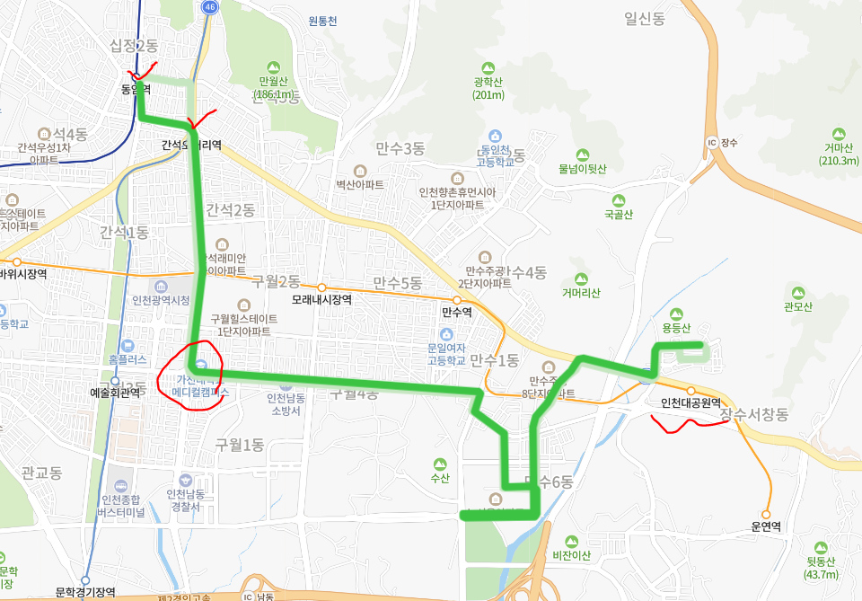  [인천] 536번버스 노선, 시간표, 요금 : 인천대공원, 길병원, 동암역