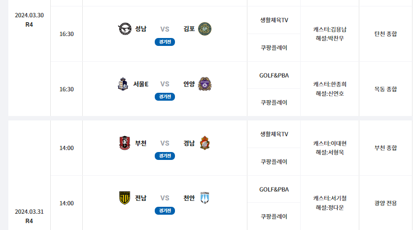  2024 K리그2 4라운드 경기 프리뷰(2)