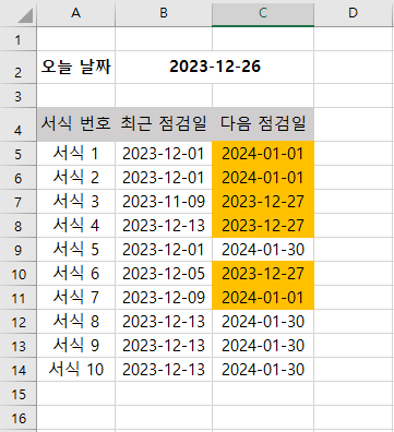 엑셀-마감일-다가오면-음영-표시-결과