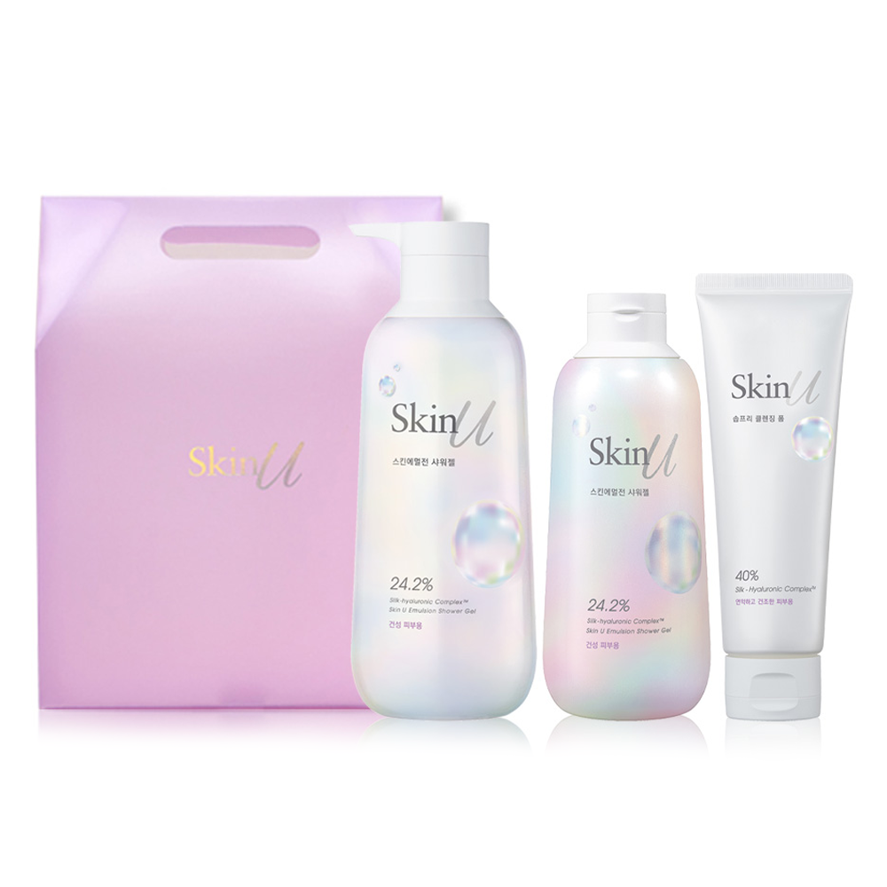  스킨유 에멀전 샤워젤 300ml + 600ml + 솝프리 클렌징폼 120g + 선물포장 세트, 1세트