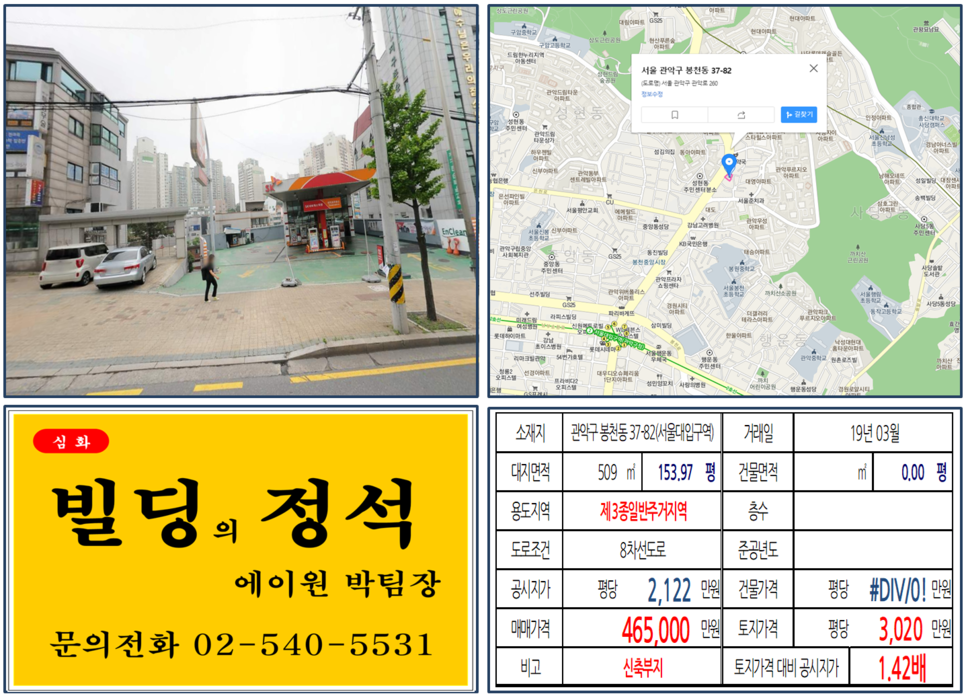 관악구 봉천동 37-82번지 건물이 2019년 03월 매매 되었습니다.