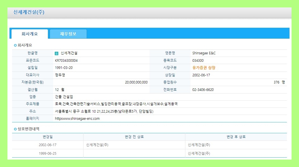 신세계건설 (034300) 주식 주가 거래소 공시 시세 타인에대한채무보증결정