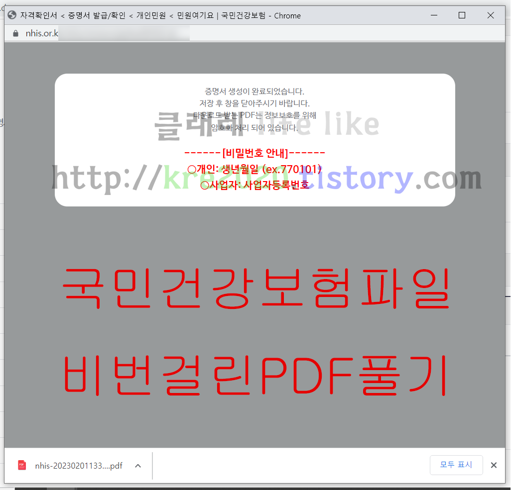  직접하는 국민건강보험PDF파일(자격확인서) 비번풀기 (ft. 알PDF)