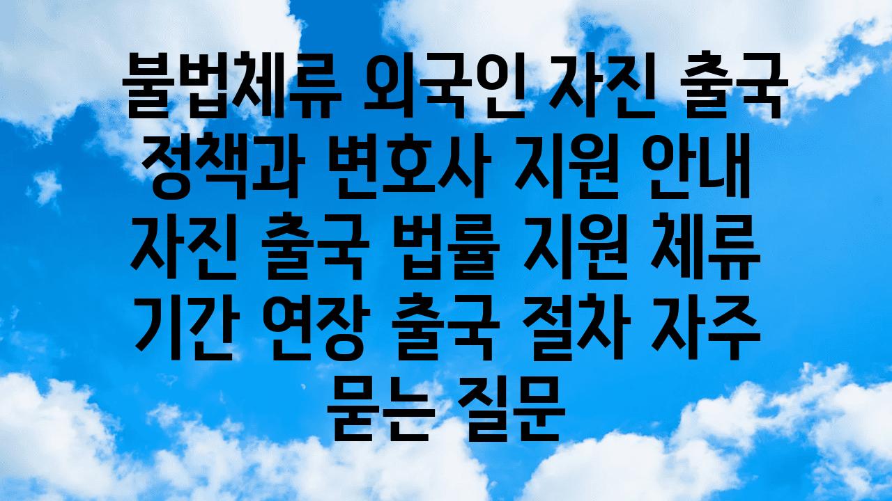  불법체류 외국인 자진 출국 정책과 변호사 지원 공지  자진 출국 법률 지원 체류 날짜 연장 출국 절차 자주 묻는 질문