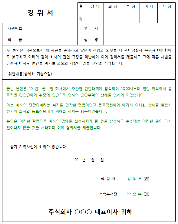  경위서 작성 방법 요령